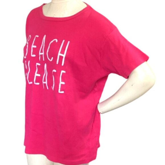 "Beach Please" Rhinestone Short Sleeve Graphic Tee Plus Sz 2XL Pink #61D - Picture 3 of 6